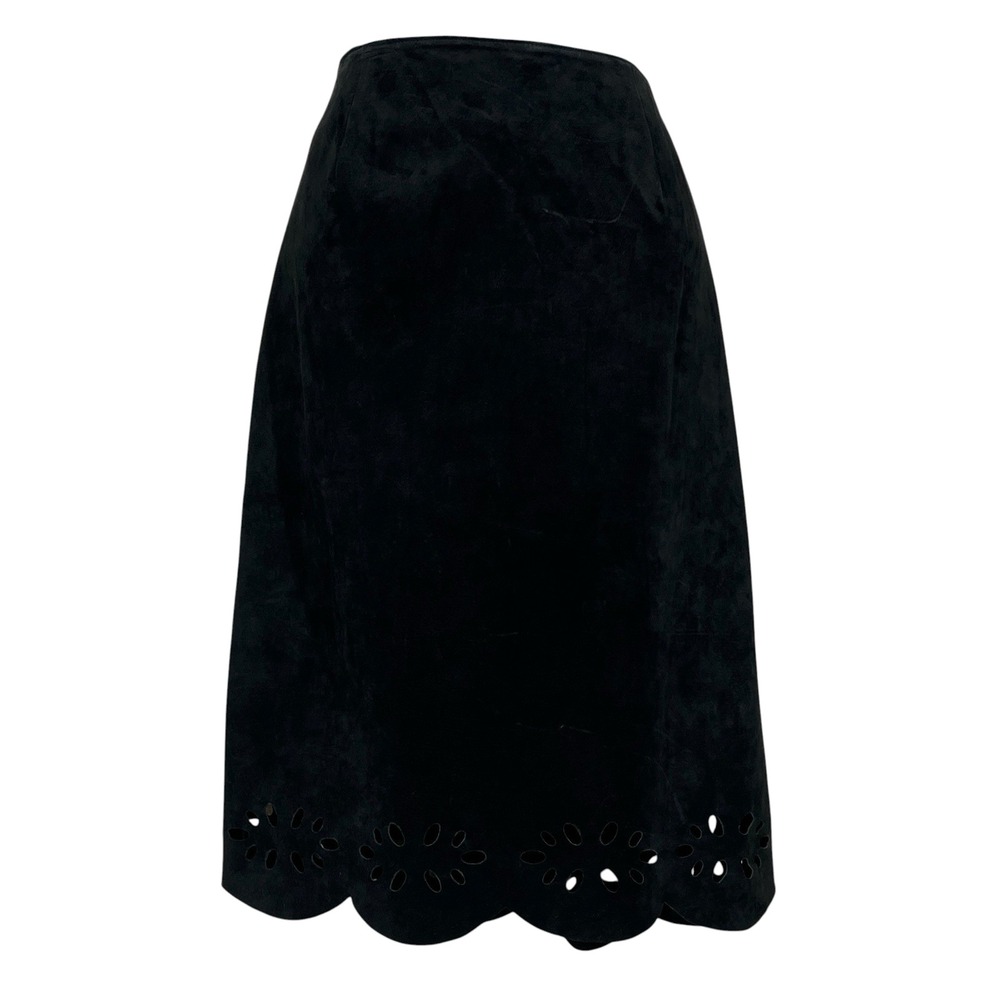 Vintage Lord & Taylor Suede Leather Skirt Size 8 Black Straight Knee Length